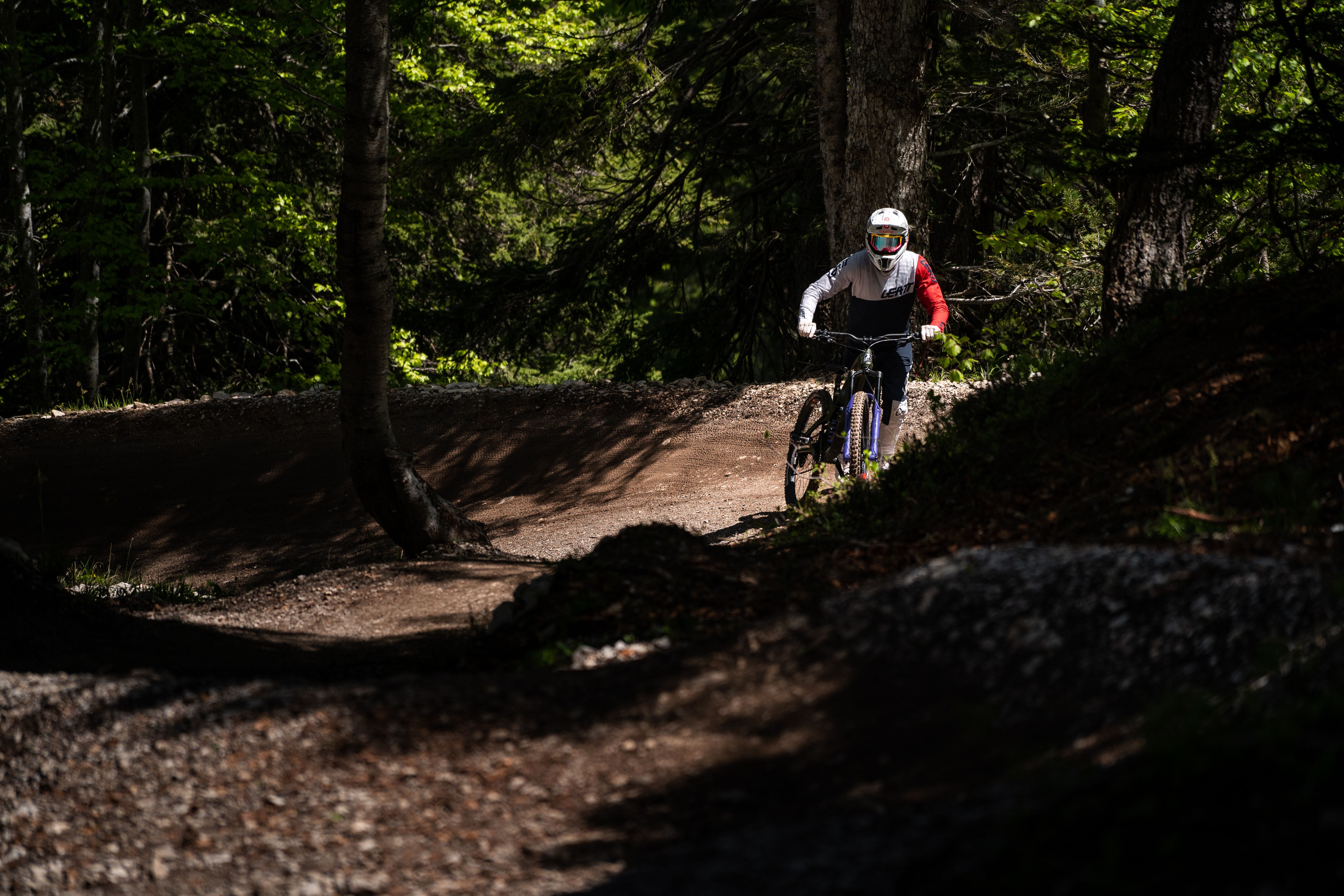 VTT avec sacoches de bikepacking sur un sentier forestier